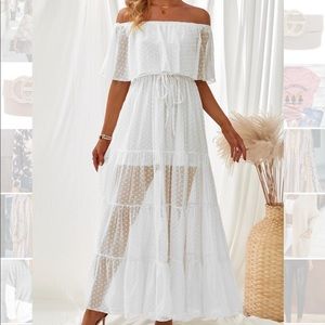 White off the shoulder ruffle maxi dress